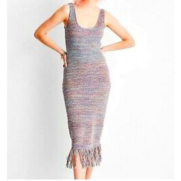 Womens Future Collective x Alani Noelle Multicolored Knit Fringe Bodycon Dress L - Picture 1 of 3